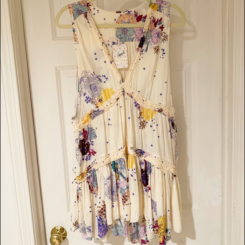 Free People LG Floral Print V neck Tunic flowy top